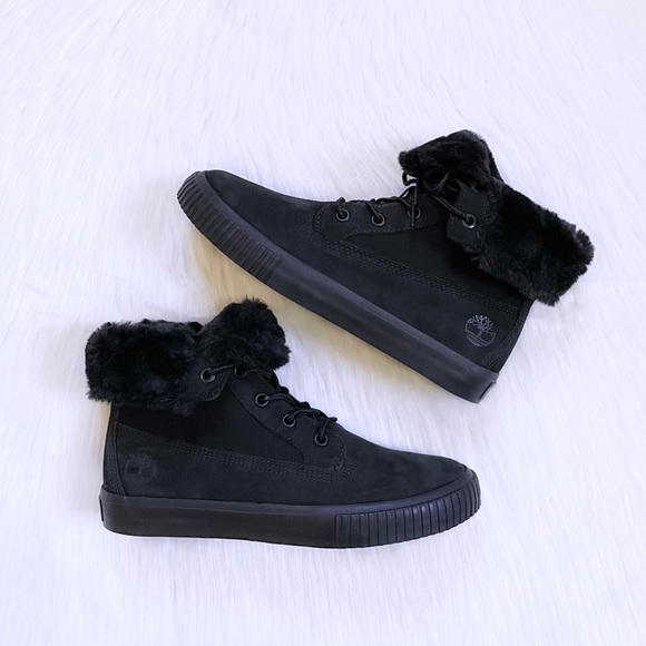 Timberland Skyla Bay Fleece Fold Down Black Sneaker Boots - Picture 3 of 8